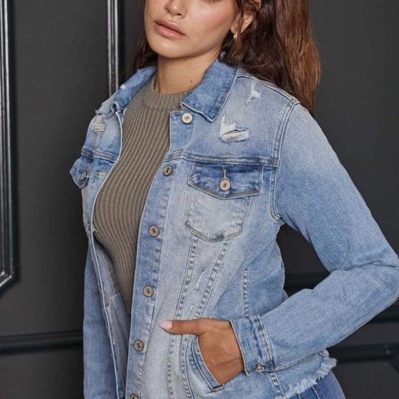 Kancan Zoey Denim Jean Jacket-Medium Wash - Picture 2 of 5